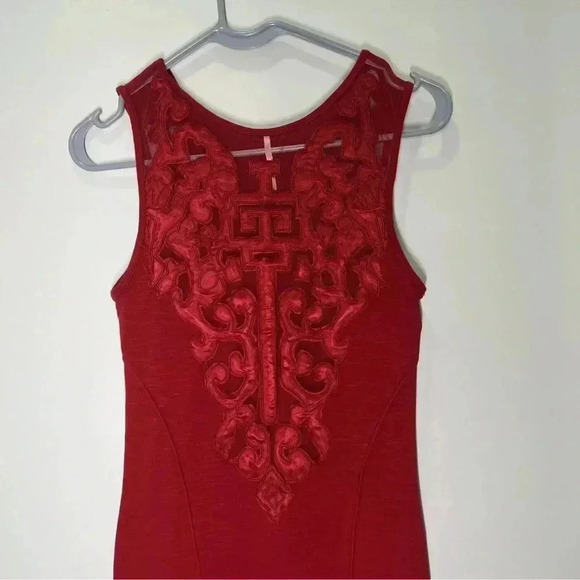 Free People Womens XS Lace Braided Bodycon Sleeveless Pencil Red Dress - Picture 6 of 9